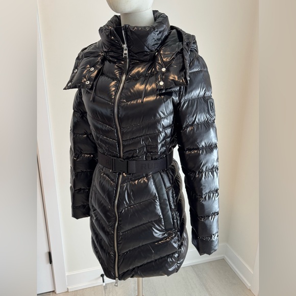 New in Box - RUDSAK Shiny Black Belted Puffer Coat - Picture 2 of 12